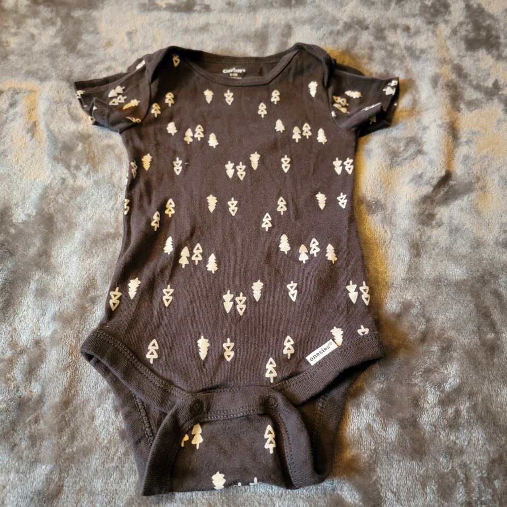 Gerber Bodysuit Baby 0-3M Black Excellent Tree Print Short Sleeve Onesie 831